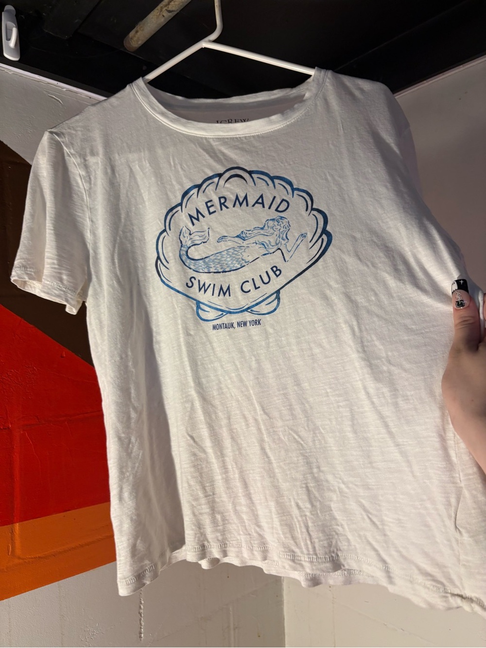 J. Crew White Mermaid Swim Club Graphic Tee with Blue Print